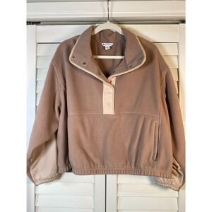 Athleta Cropped Quarter Snap Fleece Pullover in Dusty Rose, Soft & Warm | XL